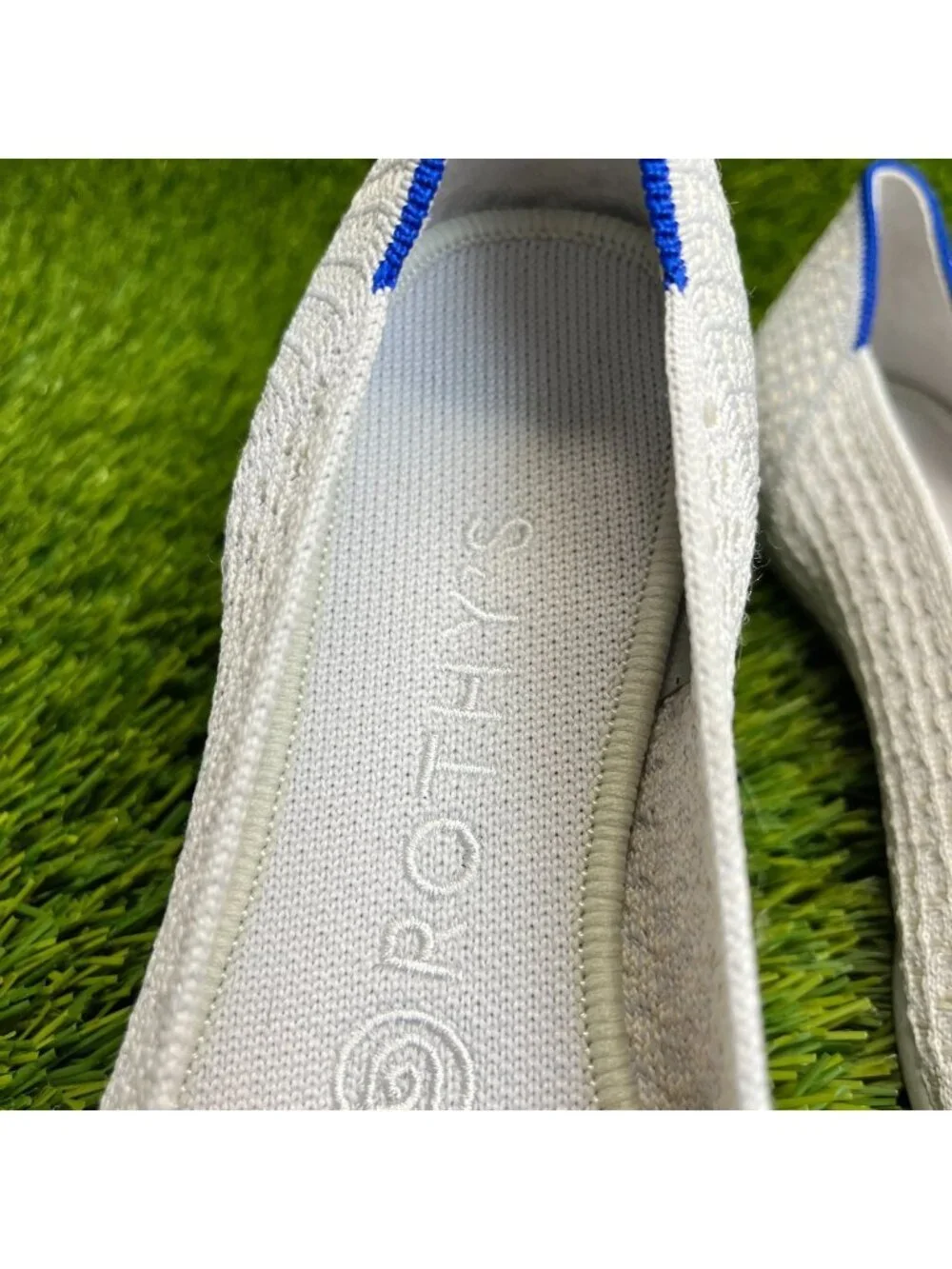 Rothy's The Point Womens Size 8.5 White Blue Casual Classic Slip On Ballet Flats